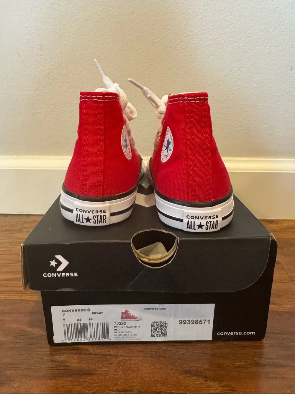 Converse Kids Red High-Top Canvas Sneakers with White Details